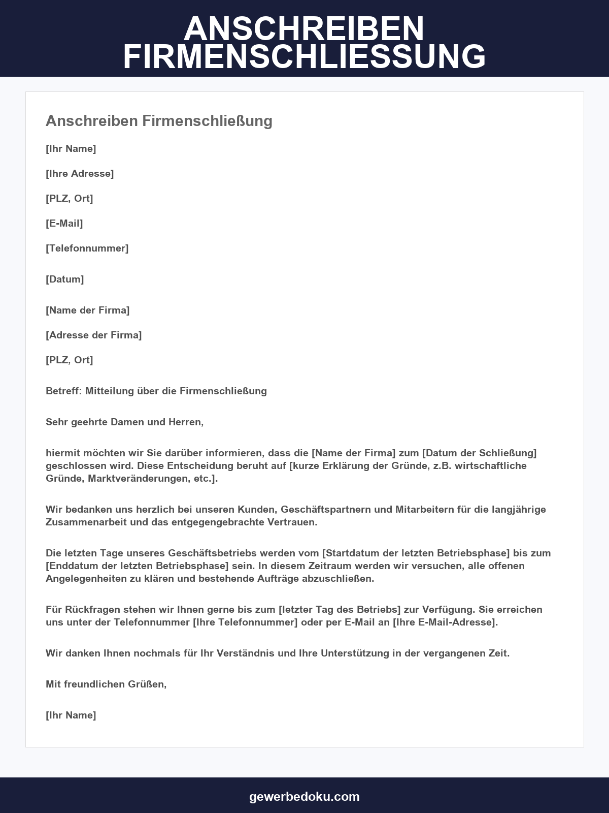 Muster Anschreiben Firmenschließung