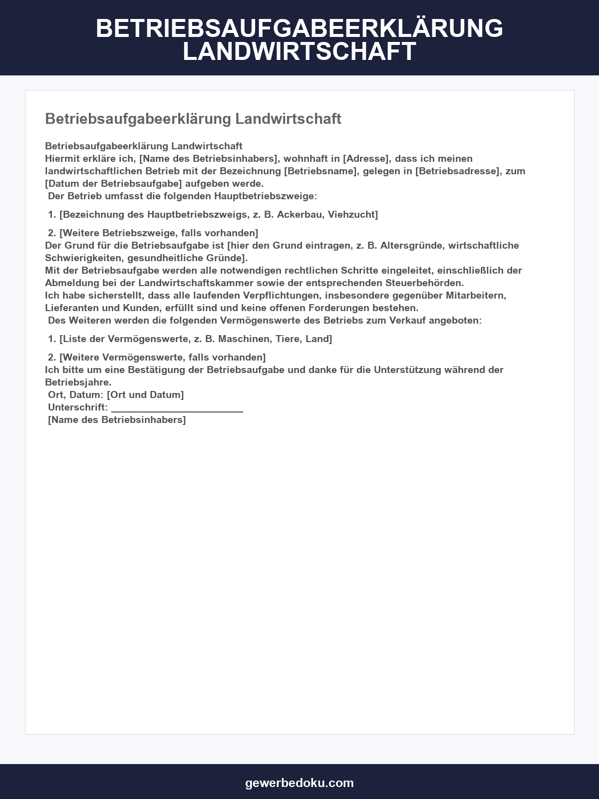 Betriebsaufgabeerklärung Landwirtschaft Muster