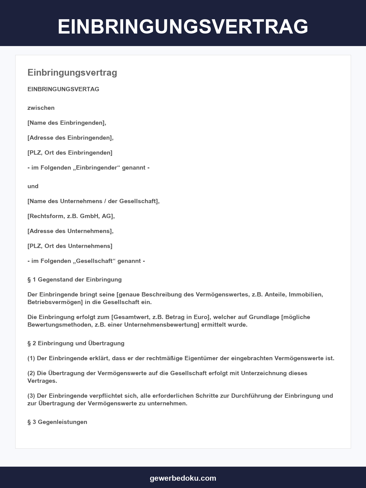 Einbringungsvertrag Muster
