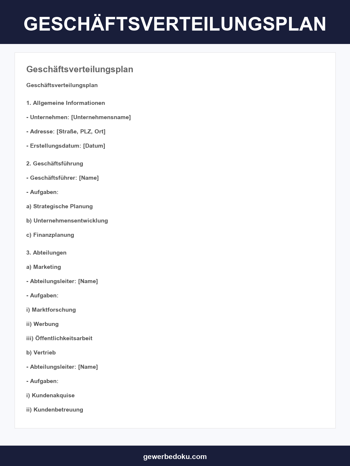 Geschäftsverteilungsplan Vorlage