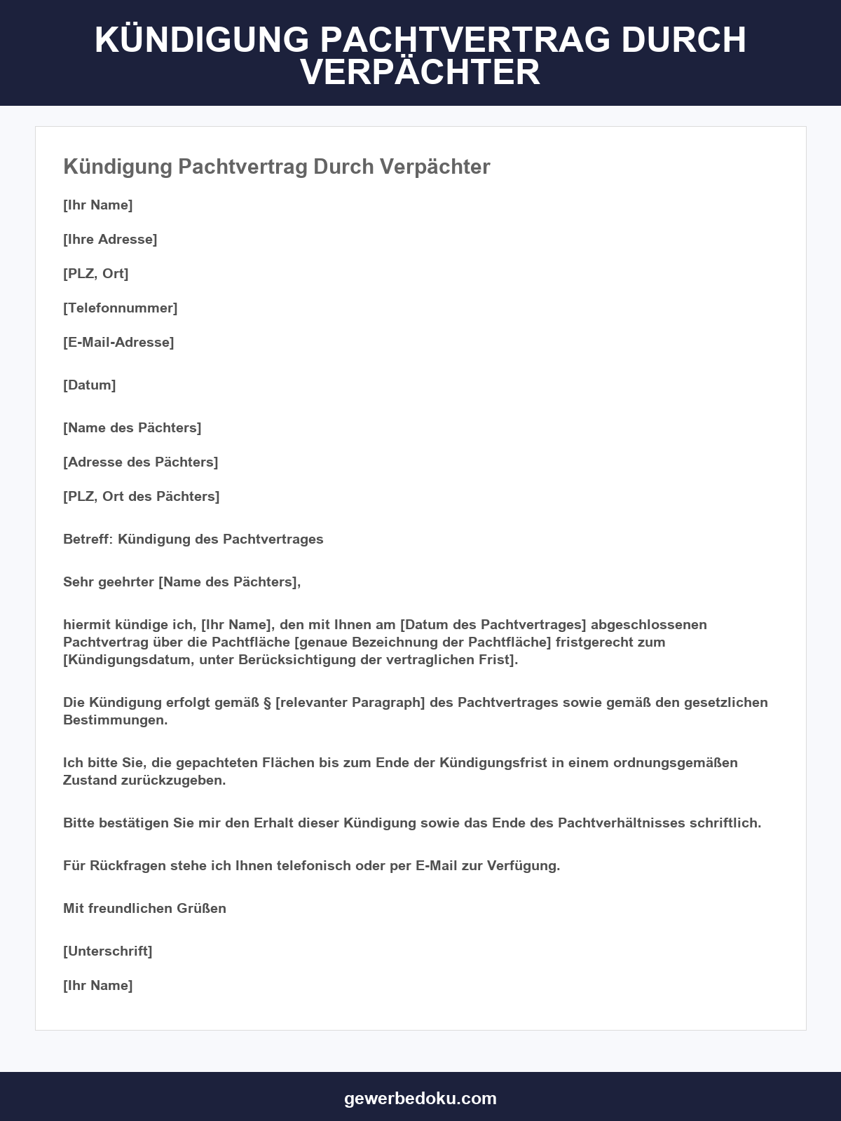 Muster Kündigung Pachtvertrag Durch Verpächter