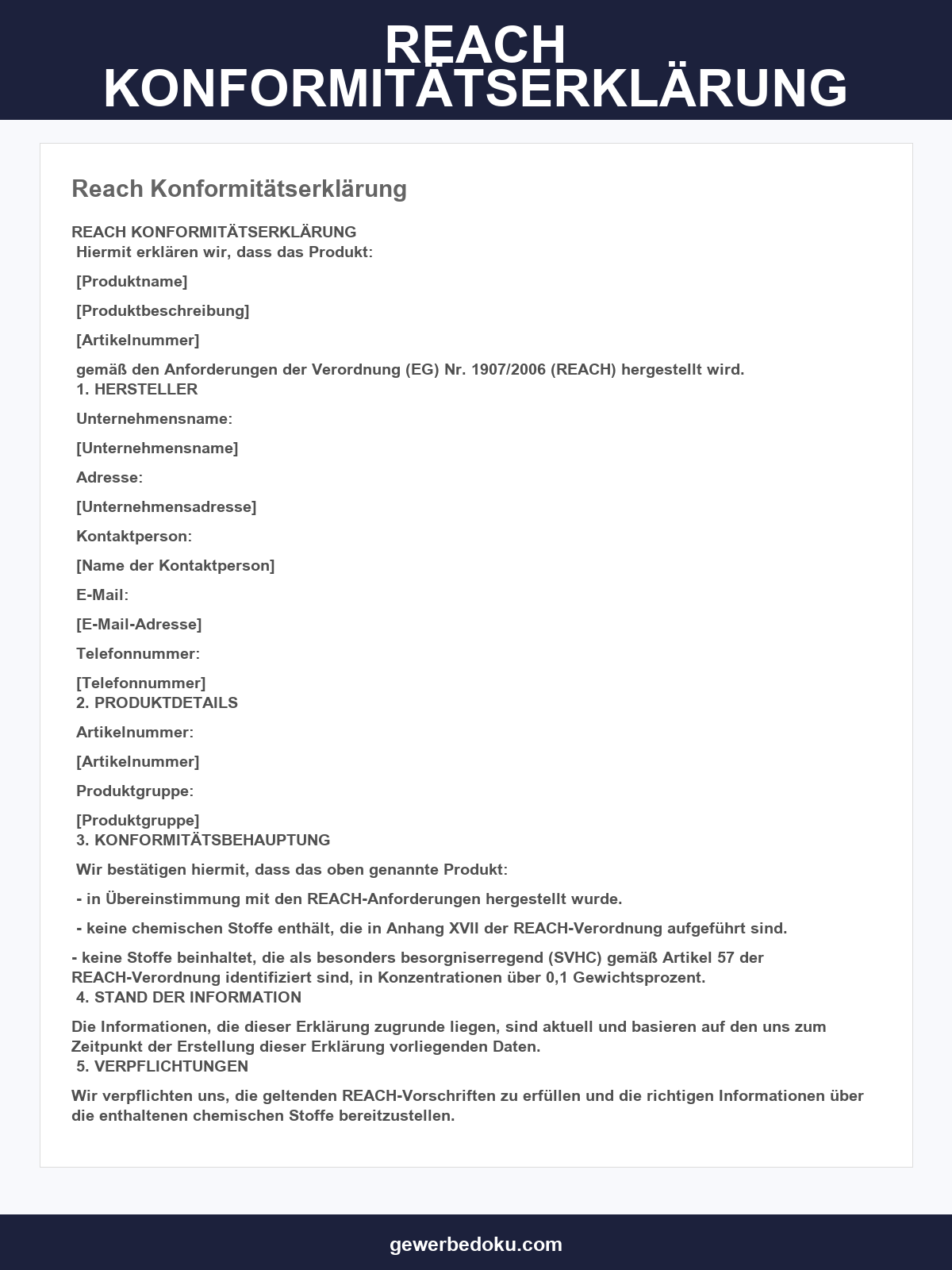 Reach Konformitätserklärung Vorlage