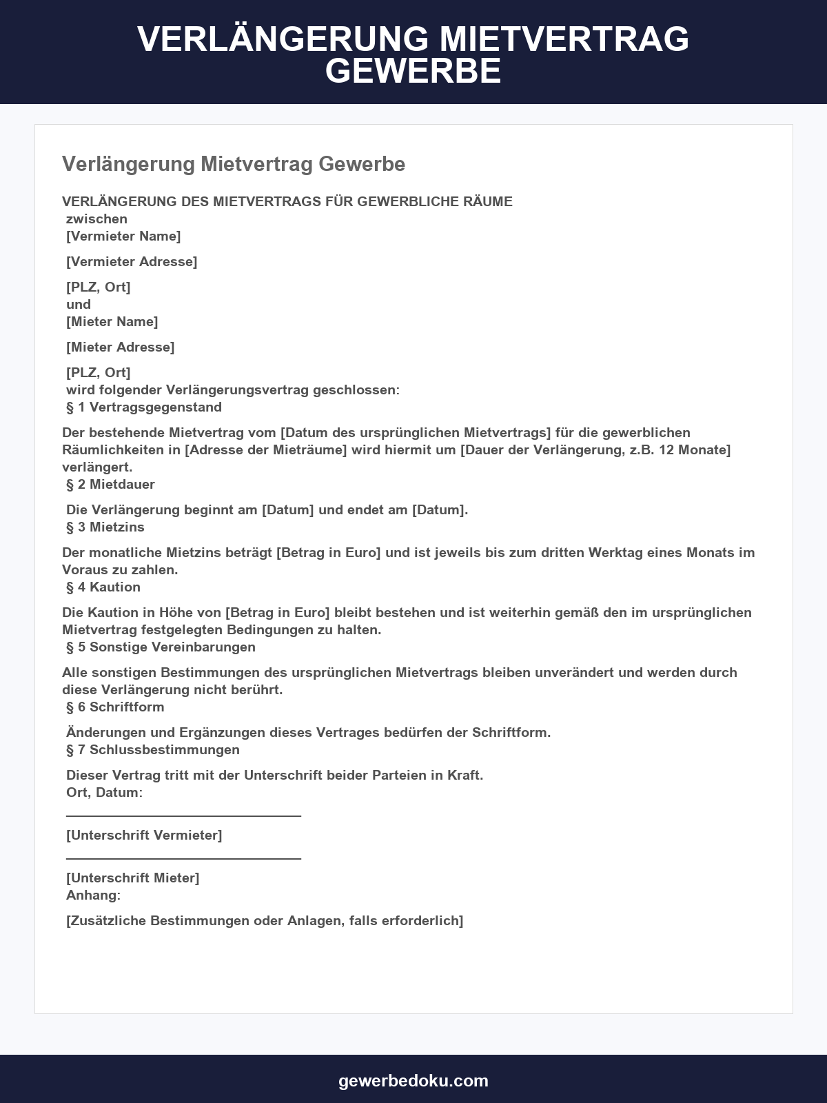 Verlängerung Mietvertrag Gewerbe Muster