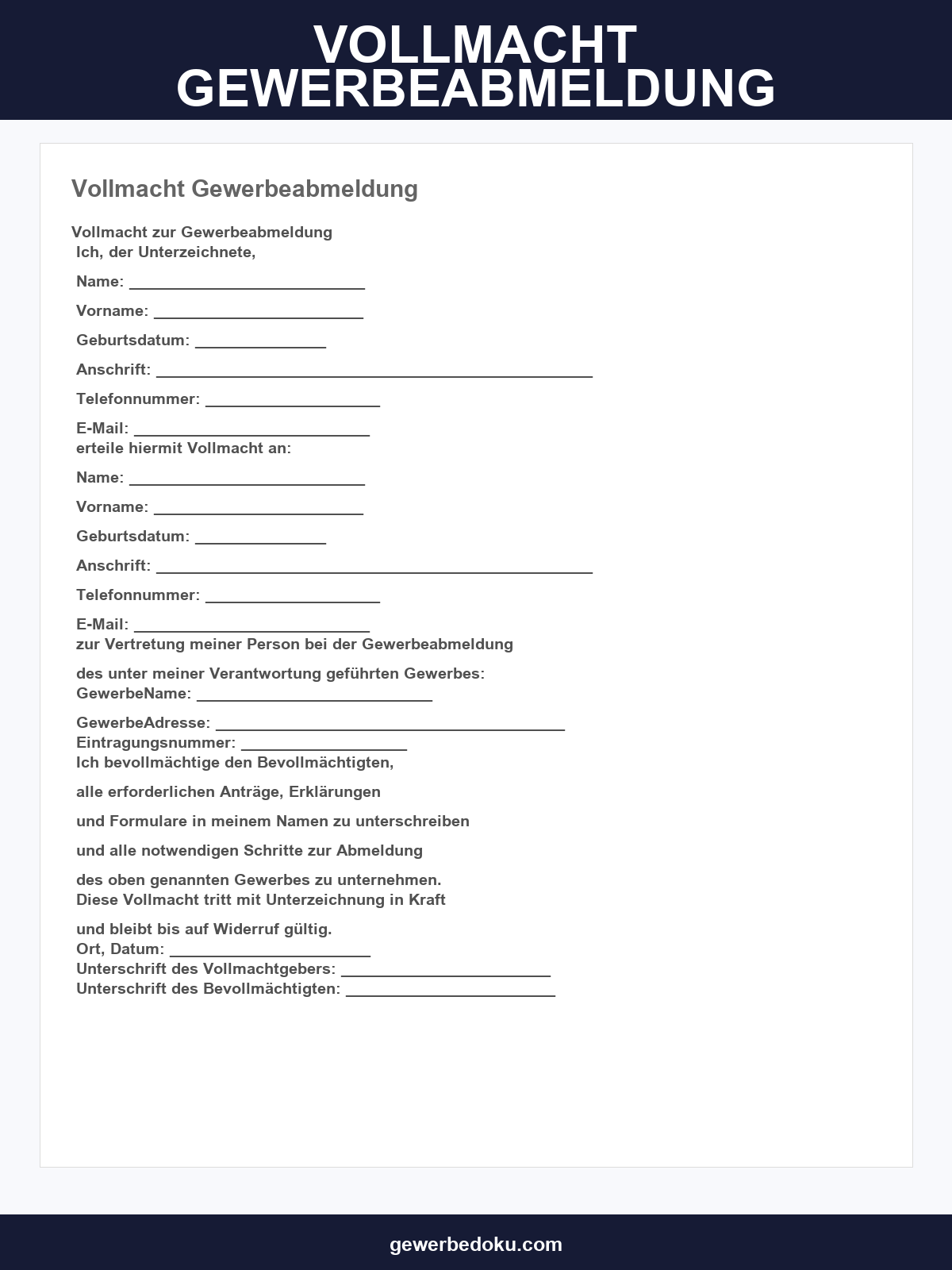Vollmacht Gewerbeabmeldung